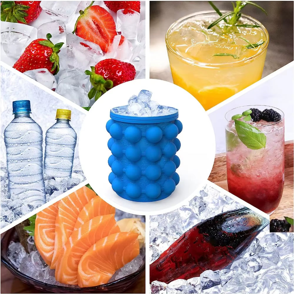 Moule À Glaçons 2 En 1, Plateaux À Glace, Grand Seau À Glace En Silicone, Machine À Boissons Glacées Portable Pour Whisky, Bière, Outils De Cuisine