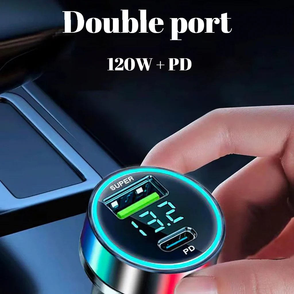 Chargeur De Voiture Rapide Pour Touristes, USB Type C, Charge Rapide Pour Iphone 13 Pro, 12-24V, 120W + PD20W
