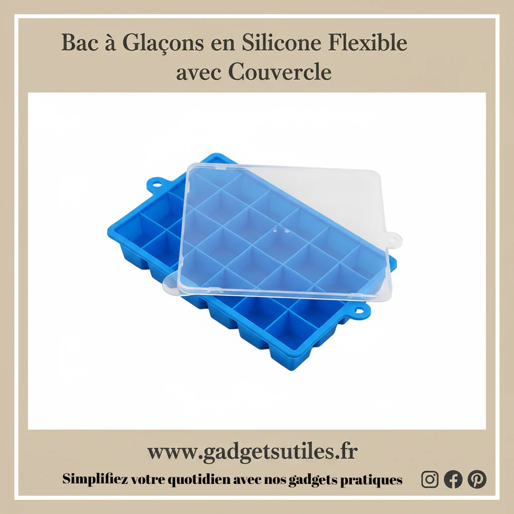 Bac à Glaçons en Silicone Flexible avec Couvercle (24 Cubes) – Démoulage Facile & Anti-Odeurs Gadgets Utiles
