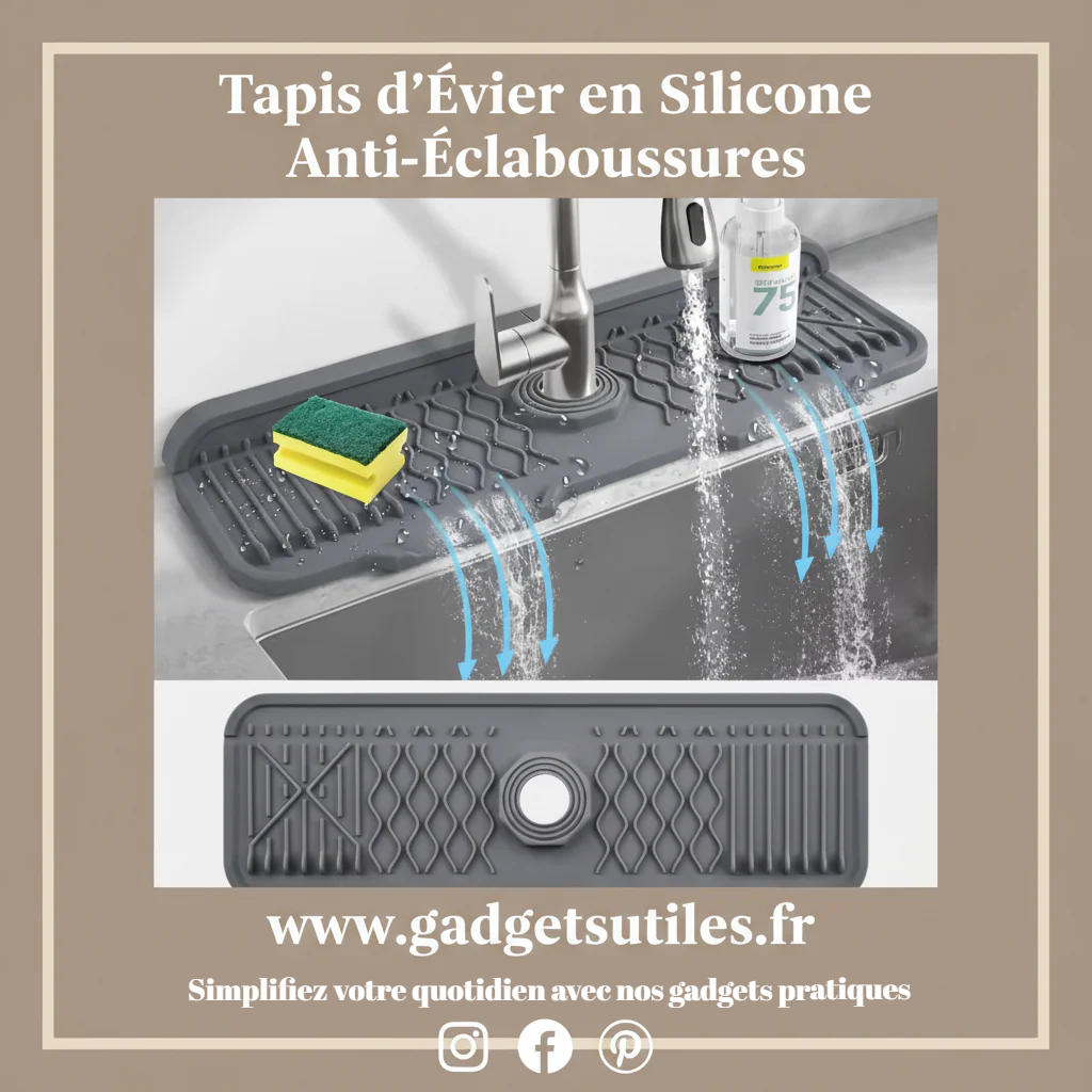 Tapis d'Évier en Silicone Anti-Éclaboussures | Égouttoir pour Robinet Auto-Drainant Gadgets Utiles