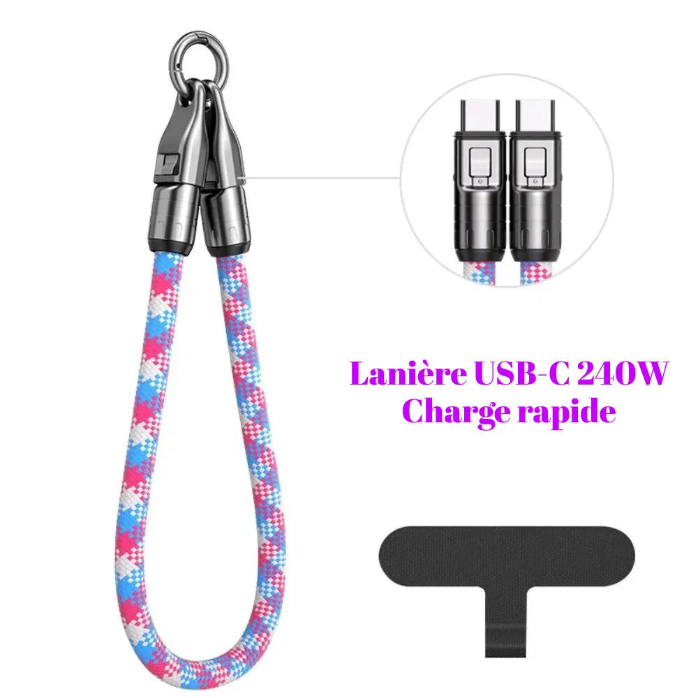 Porte-Clés Portable Câble Court USB C À Type C 240W Charge Rapide USB C À Type C Cordon De Données Pour Iphone 15 16 Ordinateur Portable Samsung