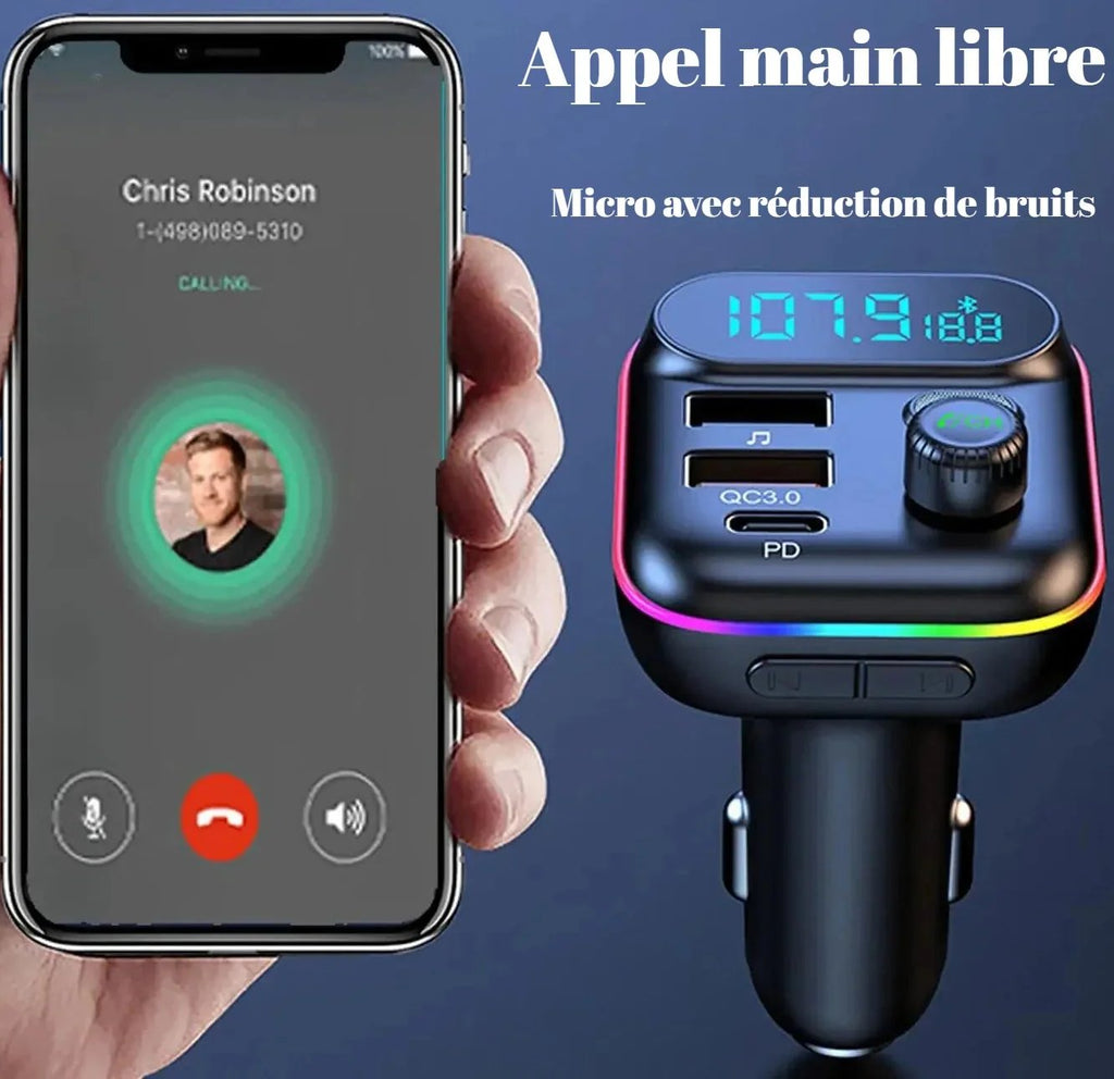 Transmetteur FM Bluetooth 5.0 Pour Voiture, Transmetteur FM USB PD, Chargeur Rapide, Accessoires Électroniques