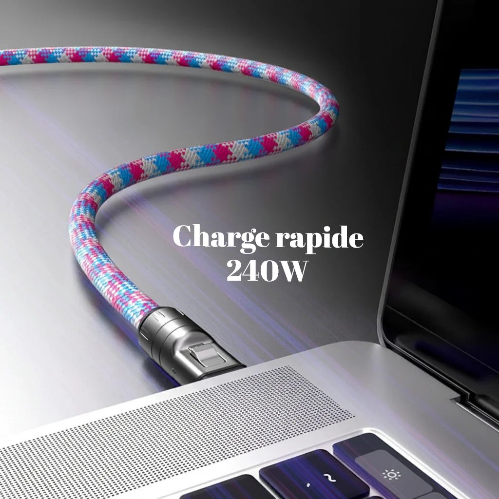 Porte-Clés Portable Câble Court USB C À Type C 240W Charge Rapide USB C À Type C Cordon De Données Pour Iphone 15 16 Ordinateur Portable Samsung