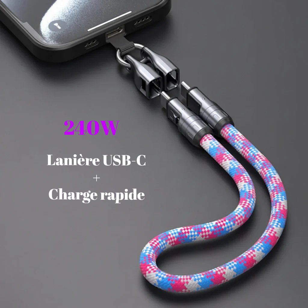 Porte-Clés Portable Câble Court USB C À Type C 240W Charge Rapide USB C À Type C Cordon De Données Pour Iphone 15 16 Ordinateur Portable Samsung