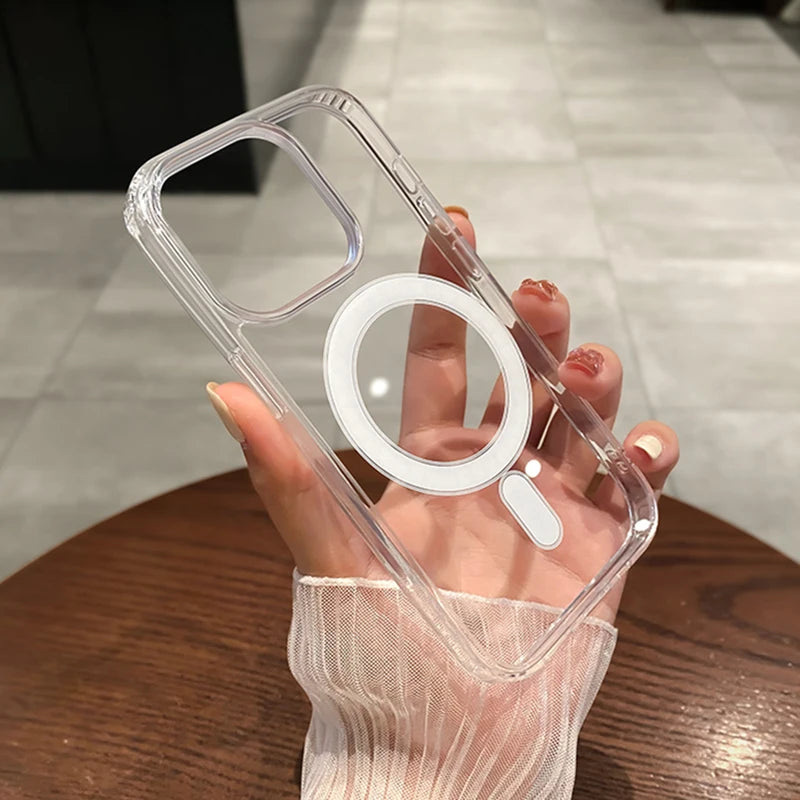 Pour Magesafe Magnétique Transparent Sans Fil Charge Étui Pour Iphone 11 12 13 14 15 16 17 Air Pro Max plus Mini Antichoc PC Couverture