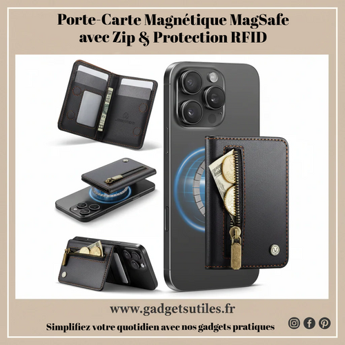 Porte-Carte Magnétique MagSafe avec Zip & Protection RFID Gadgets Utiles