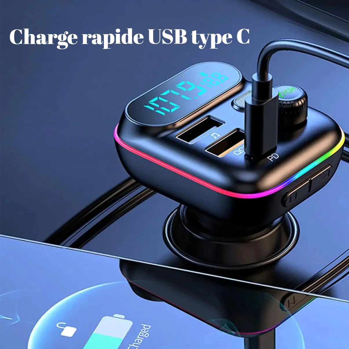 Transmetteur FM Bluetooth 5.0 Pour Voiture, Transmetteur FM USB PD, Chargeur Rapide, Accessoires Électroniques