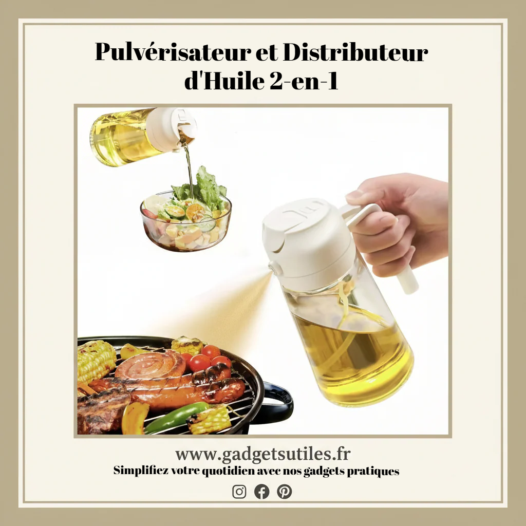 Pulvérisateur et Distributeur d'Huile 2-en-1 | Spray Huile Anti-Fuite pour Cuisine, Air Fryer & BBQ Gadgets Utiles