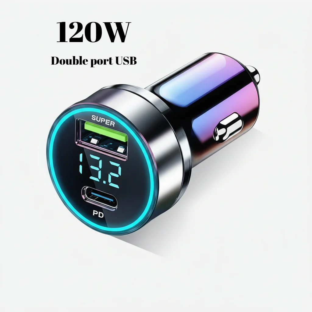 Chargeur De Voiture Rapide Pour Touristes, USB Type C, Charge Rapide Pour Iphone 13 Pro, 12-24V, 120W + PD20W
